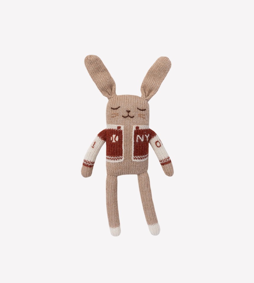 Bunny knit toy | baseball sienna