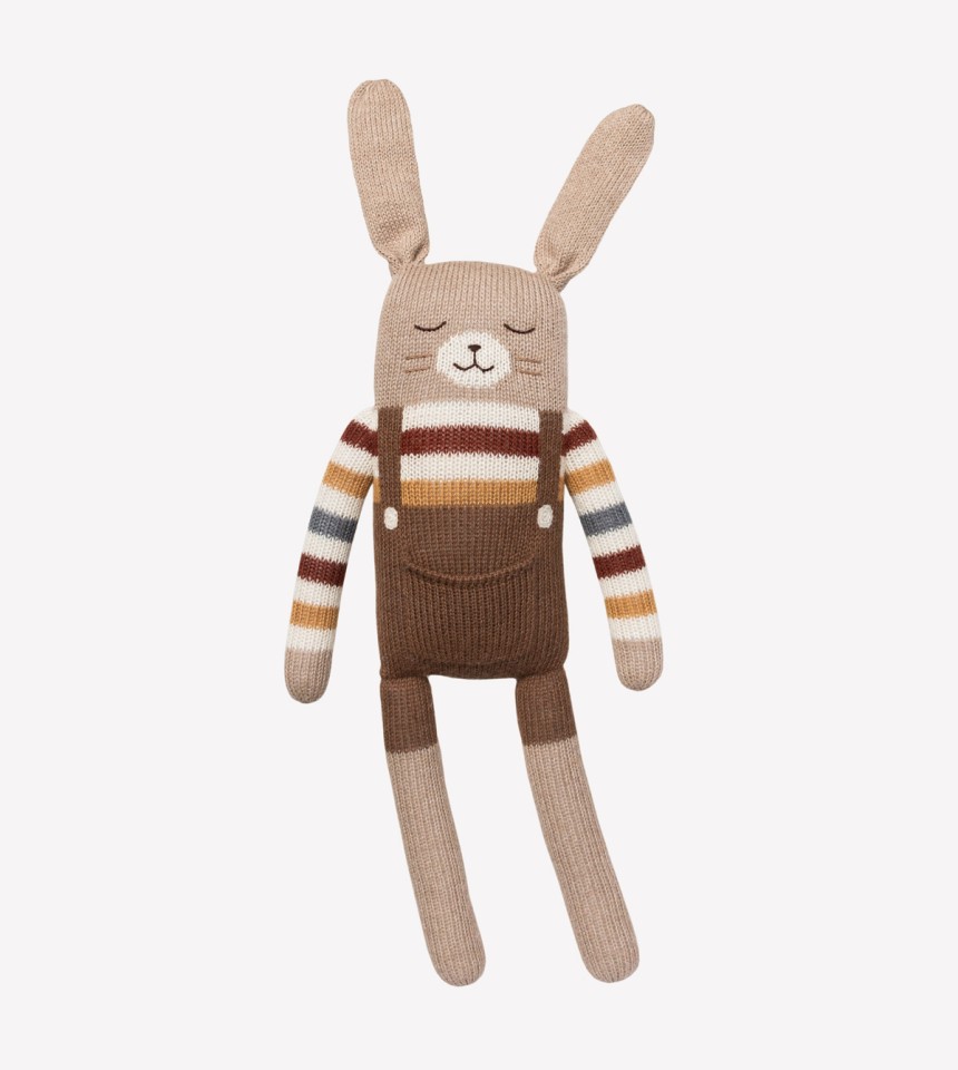 Grand doudou lapin | pull arc-en-ciel